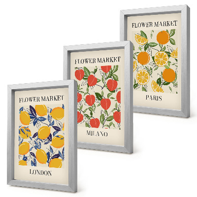 Tríptico enmarcado Carteles florales en Londres, Milán y París.