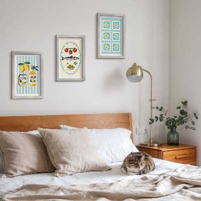 Juego de 3 cuadros decorativos Ilustraciones de cocinas de estilo mediterráneo