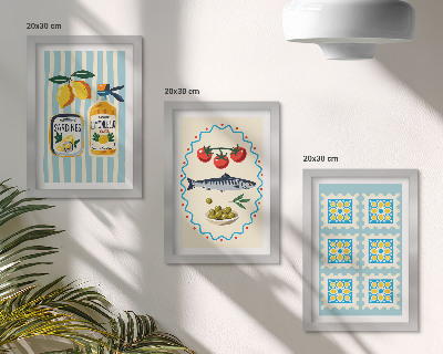 Juego de 3 cuadros decorativos Ilustraciones de cocinas de estilo mediterráneo