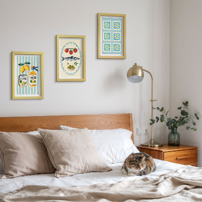 Juego de 3 cuadros decorativos Ilustraciones de cocinas de estilo mediterráneo
