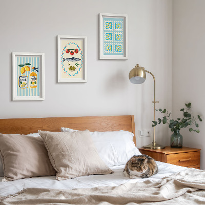 Juego de 3 cuadros decorativos Ilustraciones de cocinas de estilo mediterráneo