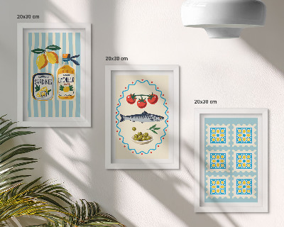 Juego de 3 cuadros decorativos Ilustraciones de cocinas de estilo mediterráneo