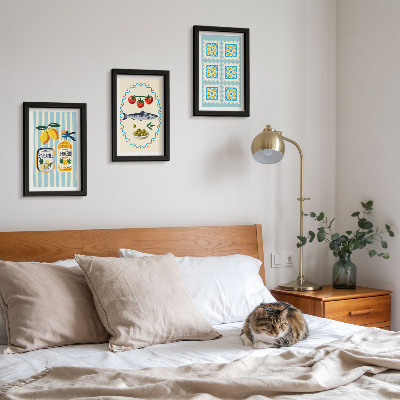 Juego de 3 cuadros decorativos Ilustraciones de cocinas de estilo mediterráneo