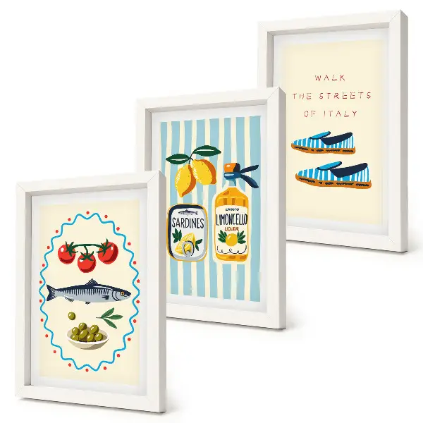 Tríptico enmarcado cuadro decorativo con estilo y sabores italianos en imágenes coloridas