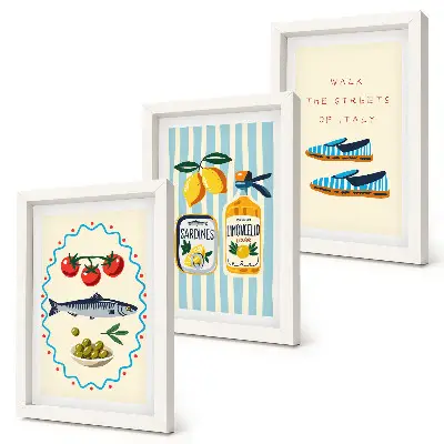 Tríptico enmarcado cuadro decorativo con estilo y sabores italianos en imágenes coloridas