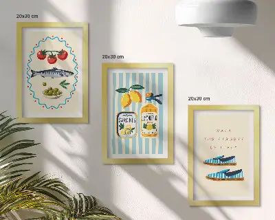 Tríptico enmarcado cuadro decorativo con estilo y sabores italianos en imágenes coloridas