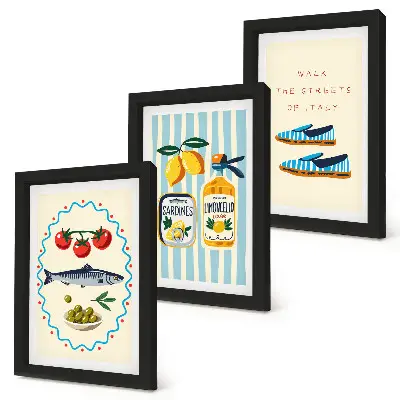 Tríptico enmarcado cuadro decorativo con estilo y sabores italianos en imágenes coloridas