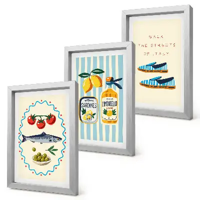 Tríptico enmarcado cuadro decorativo con estilo y sabores italianos en imágenes coloridas