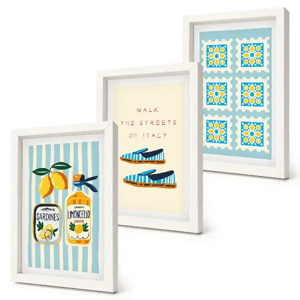 Juego de 3 cuadros decorativos con motivos de patrones frutales y elementos de la cultura italiana