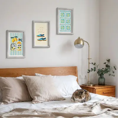Juego de 3 cuadros decorativos con motivos de patrones frutales y elementos de la cultura italiana