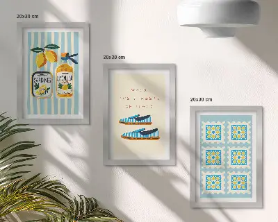 Juego de 3 cuadros decorativos con motivos de patrones frutales y elementos de la cultura italiana