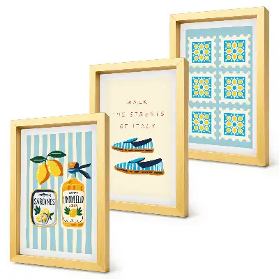 Juego de 3 cuadros decorativos con motivos de patrones frutales y elementos de la cultura italiana