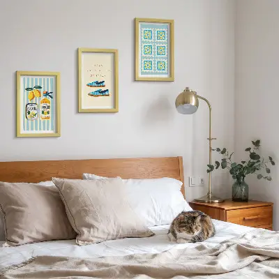Juego de 3 cuadros decorativos con motivos de patrones frutales y elementos de la cultura italiana