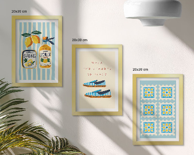 Juego de 3 cuadros decorativos Patrones frutales y elementos de la cultura italiana