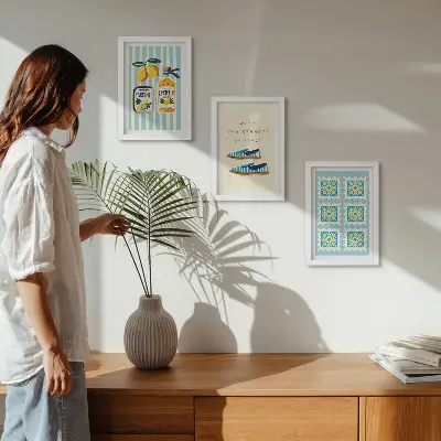 Juego de 3 cuadros decorativos con motivos de patrones frutales y elementos de la cultura italiana