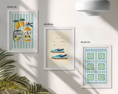 Juego de 3 cuadros decorativos con motivos de patrones frutales y elementos de la cultura italiana
