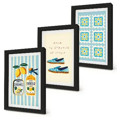 Juego de 3 cuadros decorativos con motivos de patrones frutales y elementos de la cultura italiana