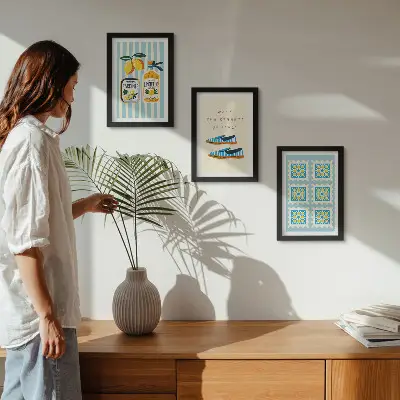 Juego de 3 cuadros decorativos con motivos de patrones frutales y elementos de la cultura italiana