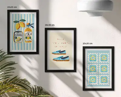 Juego de 3 cuadros decorativos con motivos de patrones frutales y elementos de la cultura italiana