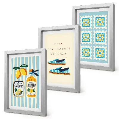 Juego de 3 cuadros decorativos con motivos de patrones frutales y elementos de la cultura italiana