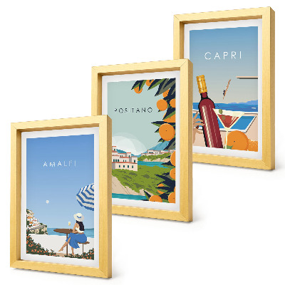 Tríptico enmarcado Vistas vacacionales de Amalfi, Positano y Capri.