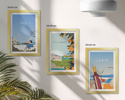 Tríptico enmarcado Vistas vacacionales de Amalfi, Positano y Capri.
