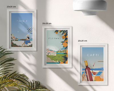 Tríptico enmarcado Vistas vacacionales de Amalfi, Positano y Capri.