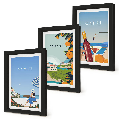 Tríptico enmarcado Vistas vacacionales de Amalfi, Positano y Capri.