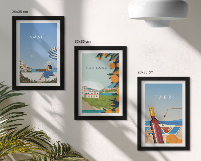 Tríptico enmarcado Vistas vacacionales de Amalfi, Positano y Capri.