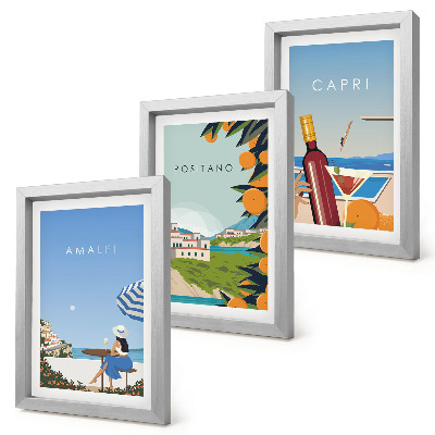 Tríptico enmarcado Vistas vacacionales de Amalfi, Positano y Capri.