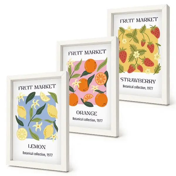 Juego de 3 cuadros decorativos con diseño de frutas de limones, naranjas y fresas