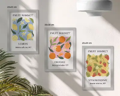 Juego de 3 cuadros decorativos con diseño de frutas de limones, naranjas y fresas