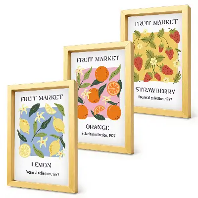 Juego de 3 cuadros decorativos con diseño de frutas de limones, naranjas y fresas
