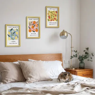 Juego de 3 cuadros decorativos con diseño de frutas de limones, naranjas y fresas