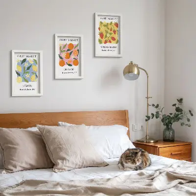 Juego de 3 cuadros decorativos con diseño de frutas de limones, naranjas y fresas