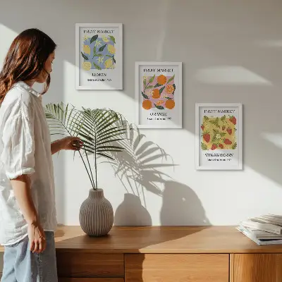 Juego de 3 cuadros decorativos con diseño de frutas de limones, naranjas y fresas