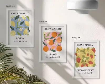 Juego de 3 cuadros decorativos con diseño de frutas de limones, naranjas y fresas