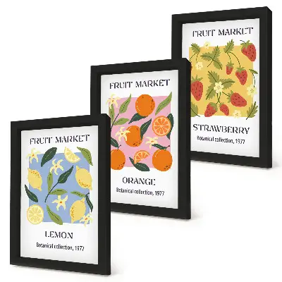 Juego de 3 cuadros decorativos con diseño de frutas de limones, naranjas y fresas