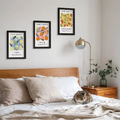 Juego de 3 cuadros decorativos con diseño de frutas de limones, naranjas y fresas