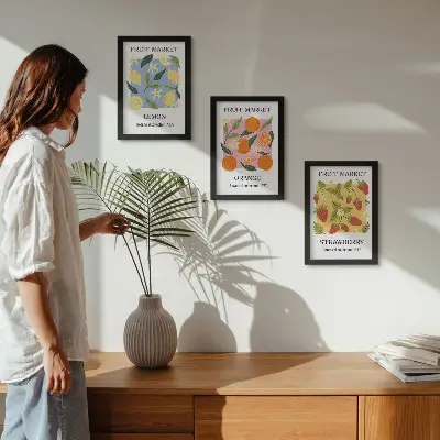 Juego de 3 cuadros decorativos con diseño de frutas de limones, naranjas y fresas