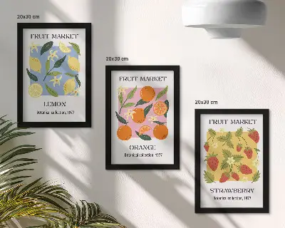 Juego de 3 cuadros decorativos con diseño de frutas de limones, naranjas y fresas