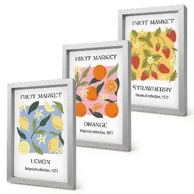 Juego de 3 cuadros decorativos con diseño de frutas de limones, naranjas y fresas