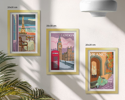 Tríptico enmarcado Paisajes urbanos retro de París, Londres y Francia.