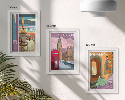 Tríptico enmarcado Paisajes urbanos retro de París, Londres y Francia.