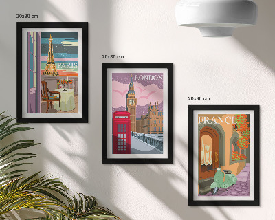 Tríptico enmarcado Paisajes urbanos retro de París, Londres y Francia.