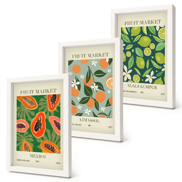 Juego de 3 cuadros decorativos Pósteres vintage con estampados de frutas