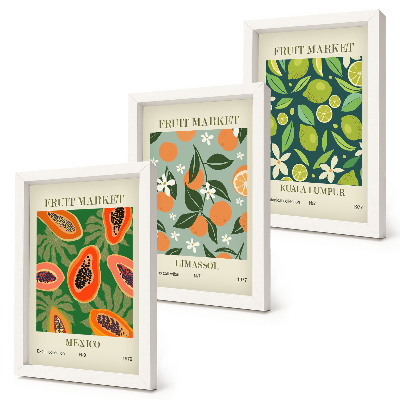 Juego de 3 cuadros decorativos Pósteres vintage con estampados de frutas