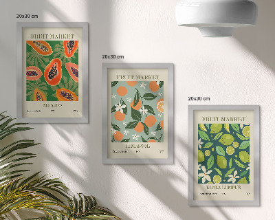 Juego de 3 cuadros decorativos Pósteres vintage con estampados de frutas