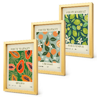 Juego de 3 cuadros decorativos Pósteres vintage con estampados de frutas