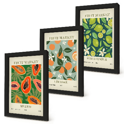 Juego de 3 cuadros decorativos Pósteres vintage con estampados de frutas